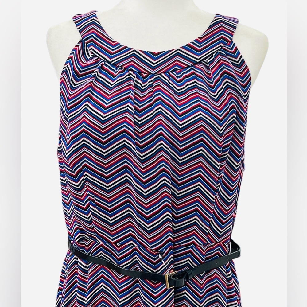 Tommy Hilfiger Chevron Print High Low Ruffle Hem Belted Halter Dress Size 16 - Picture 6 of 12